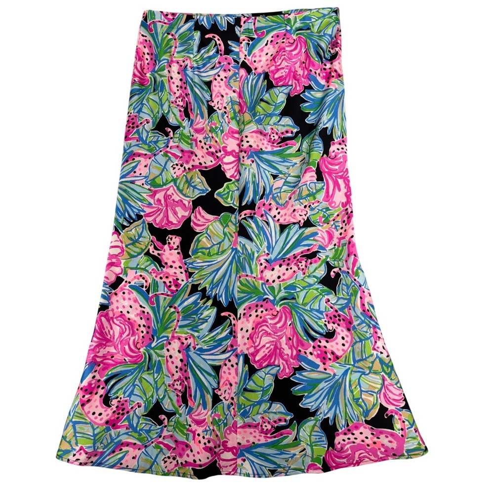 Lilly Pulitzer Rosario Midi Skirt Womens 6 Black Pink Spot Ya Leopard Colorful - Picture 5 of 7